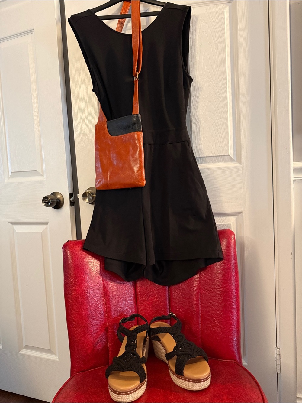 NWT New York & Company Black Open Back Romper XL Pockets